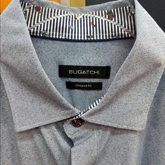 Bugatchi Blue and White Casual Button Down Shirt Long Sleeve - Picture 2 of 7